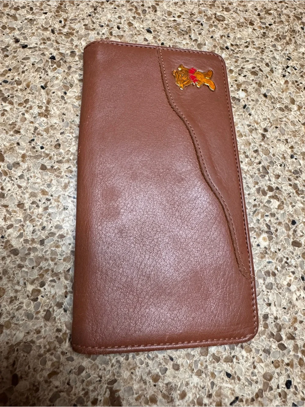 Brown Leather Travel Wallet with Dog Accent